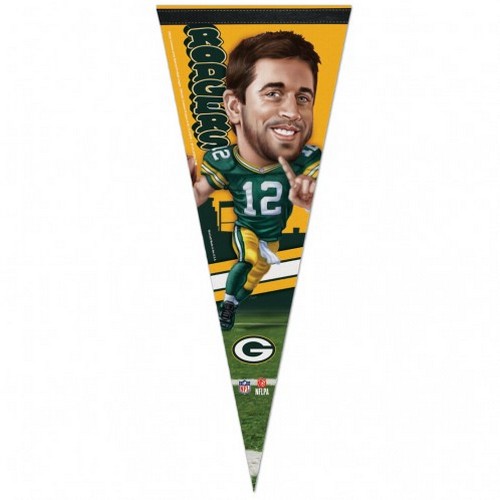 Green Bay Packers Pennant 12x30 Premium Style Aaron Rodgers Caricature Design