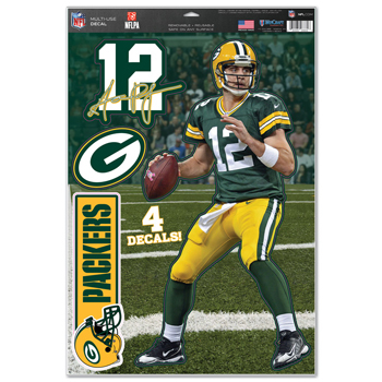 Green Bay Packers Decal 11x17 Multi Use Aaron Rodgers Design 4 Piece