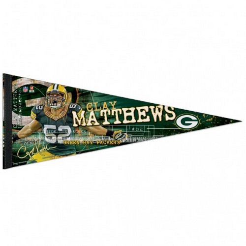 Green Bay Packers Pennant 12x30 Premium Style Clay Matthews Design