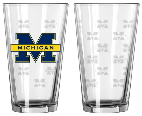 Michigan Wolverines Glass Pint Satin Etch 2 Piece Set