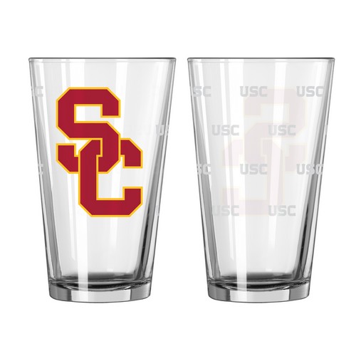 USC Trojans Glass Pint Satin Etch 2 Piece Set