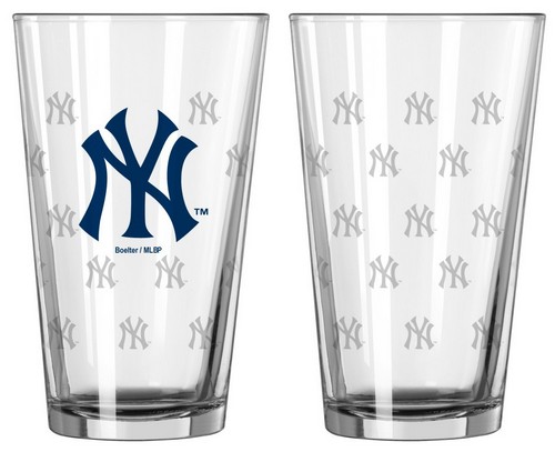 New York Yankees Satin Etch Pint Glass Set