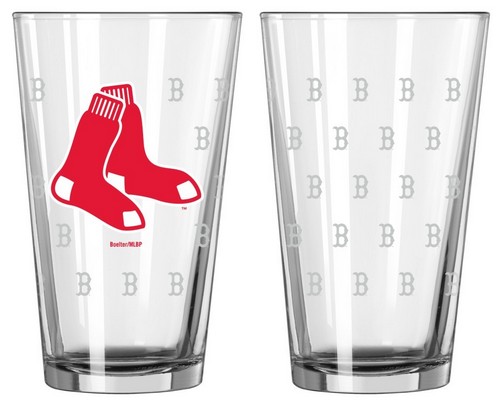 Boston Red Sox Glass Pint Satin Etch 2 Piece Set