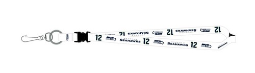 Seattle Seahawks Lanyard - Breakaway with Key Ring - 12th Man White