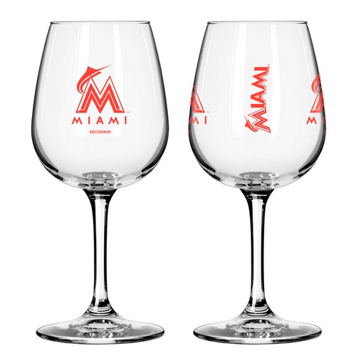 Miami Marlins Glass 12oz Wine Game Day