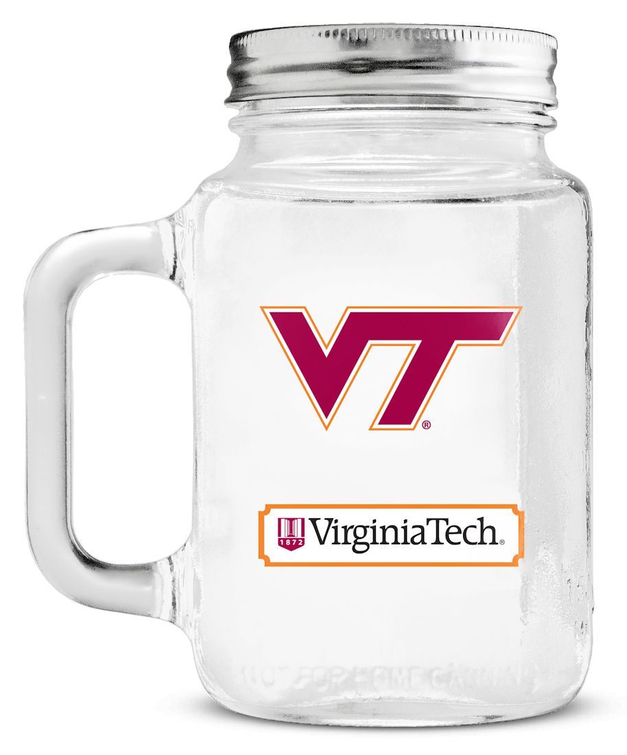 Virginia Tech Hokies Mason Jar Glass With Lid