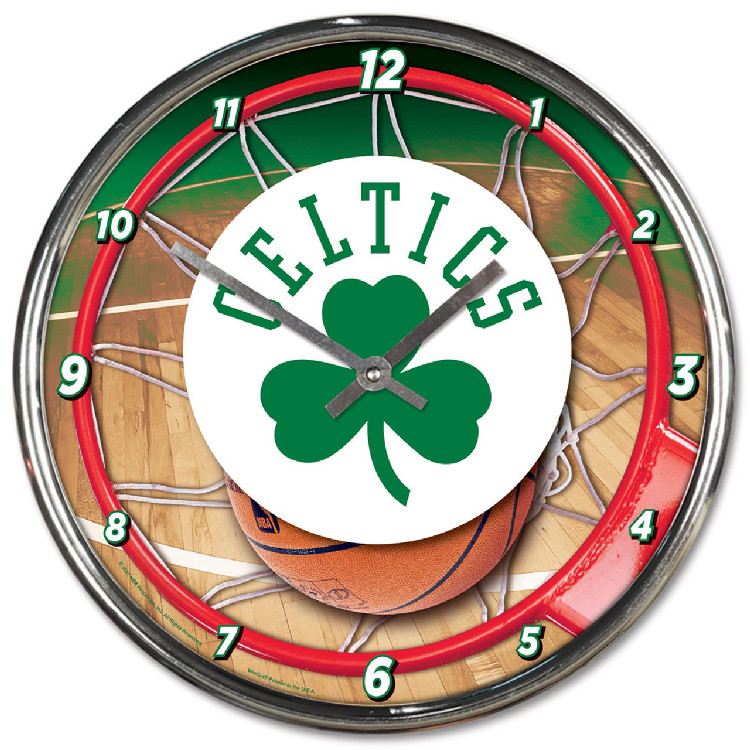 Boston Celtics Clock Round Wall Style Chrome