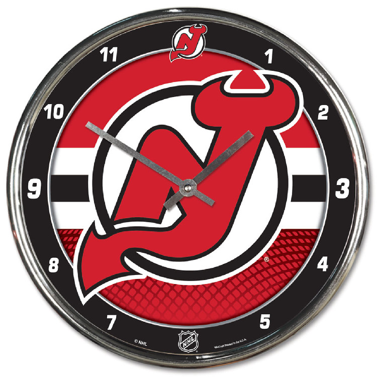 New Jersey Devils Clock Round Wall Style Chrome