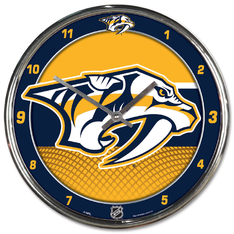 Nashville Predators Clock Round Wall Style Chrome