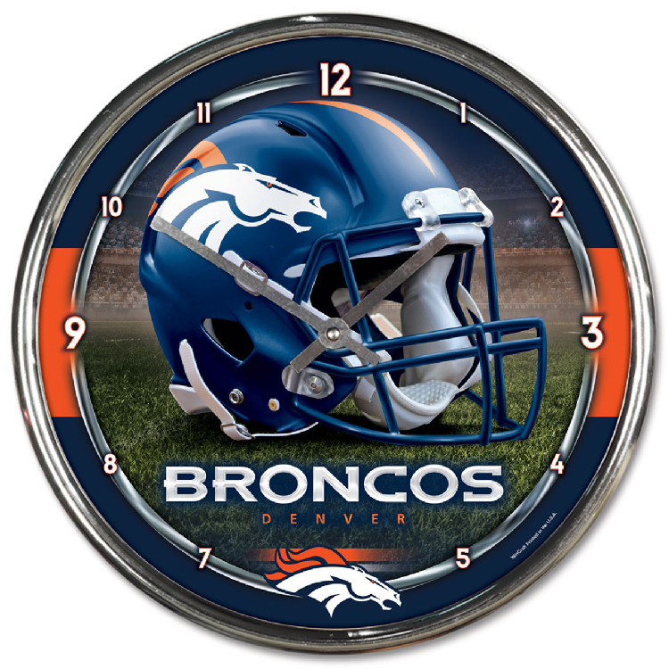 Denver Broncos Round Chrome Wall Clock