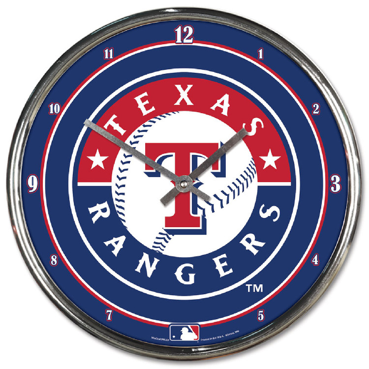 Texas Rangers Clock Round Wall Style Chrome