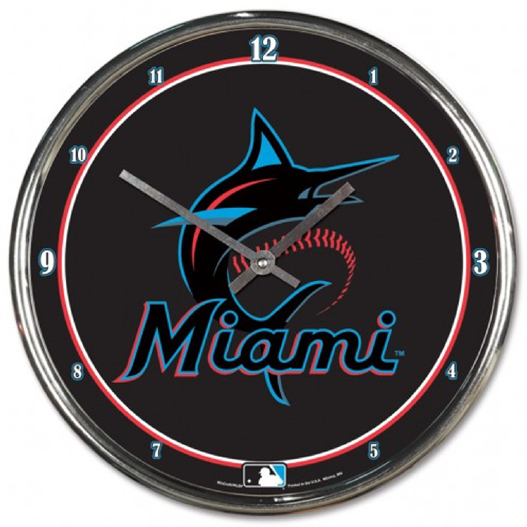 Miami Marlins Round Chrome Wall Clock