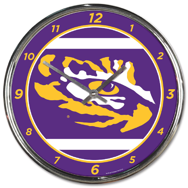 LSU Tigers Clock Round Wall Style Chrome