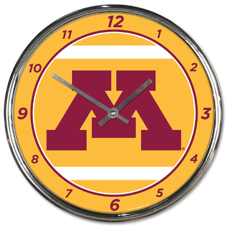 Minnesota Golden Gophers Clock Round Wall Style Chrome