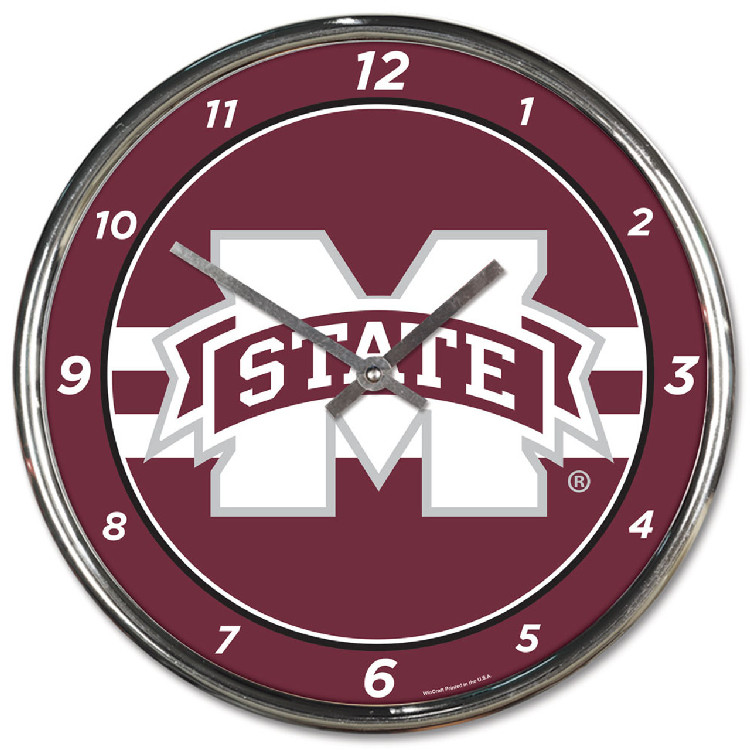 Mississippi State Bulldogs Clock Round Wall Style Chrome