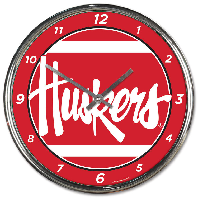 Nebraska Cornhuskers Round Chrome Wall Clock