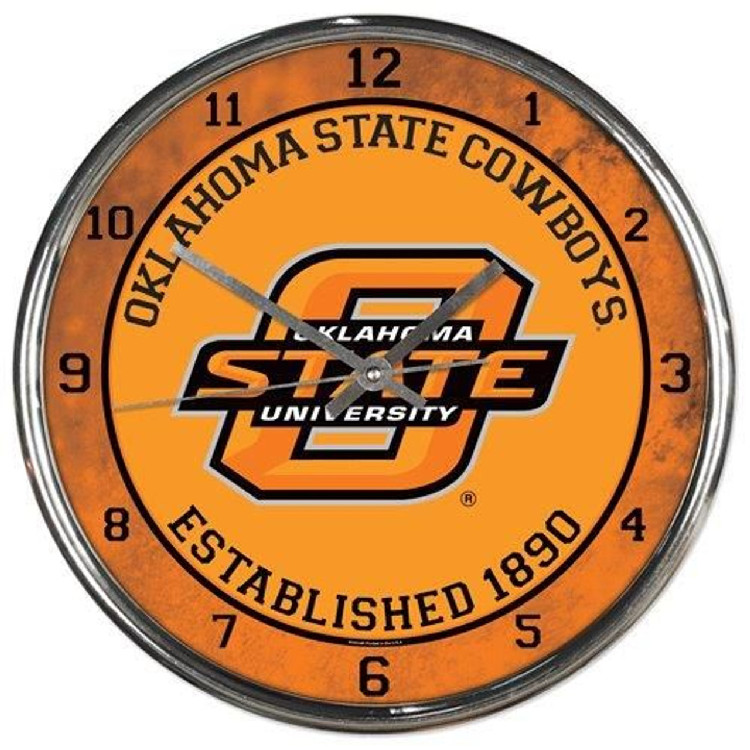 Oklahoma State Cowboys Clock Round Wall Style Chrome