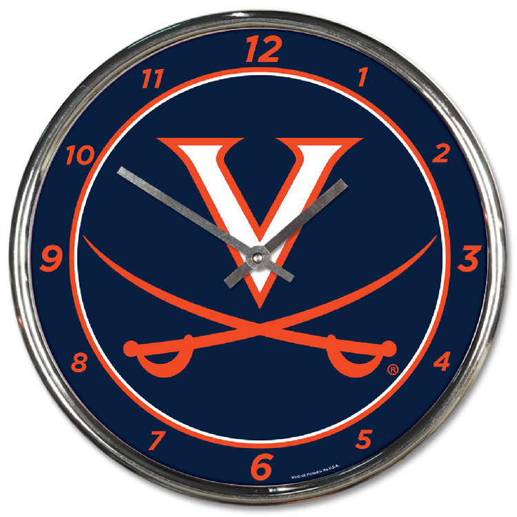 Virginia Cavaliers Clock Round Wall Style Chrome