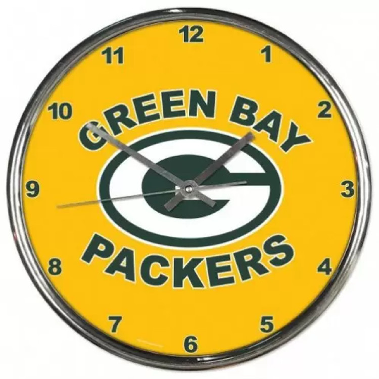 Green Bay Packers Clock Round Wall Style Chrome Gold