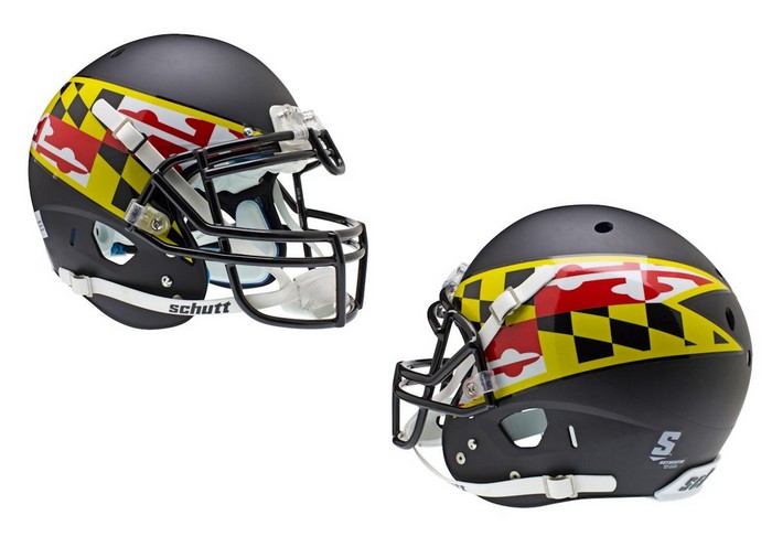 Maryland Terrapins Schutt Authentic XP Full Size Helmet - Matte Black Alternative #2 Flag