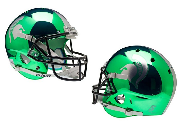 Michigan State Spartans Schutt XP Full Size Replica Helmet - Chrome Kelly Green Alternative Helmet 2