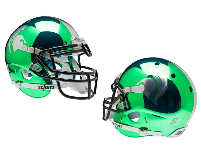 Michigan State Spartans Schutt XP Authentic Full Size Helmet - Chrome Kelly Green Alternative Helmet 2