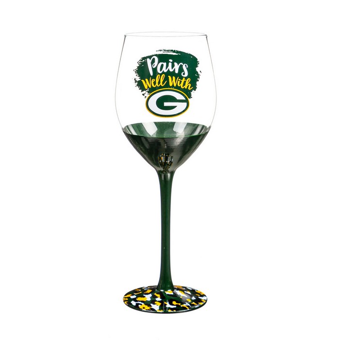 Evergreen Enterprises Green Bay Packers Glass 17oz Wine Stemmed Boxed