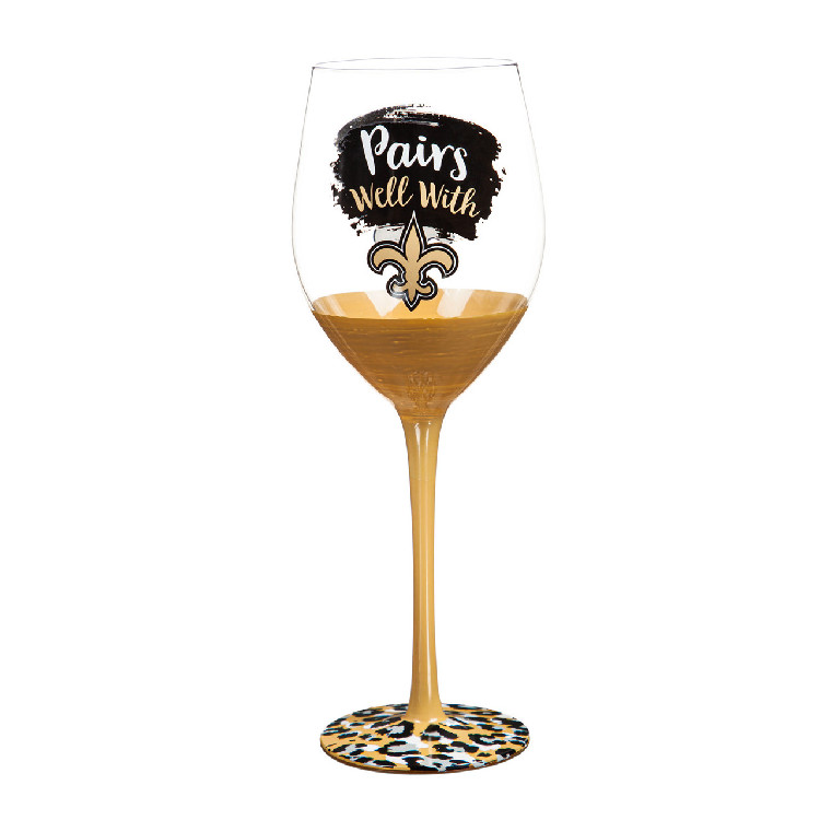 New Orleans Saints Glass 17oz Wine Stemmed Boxed