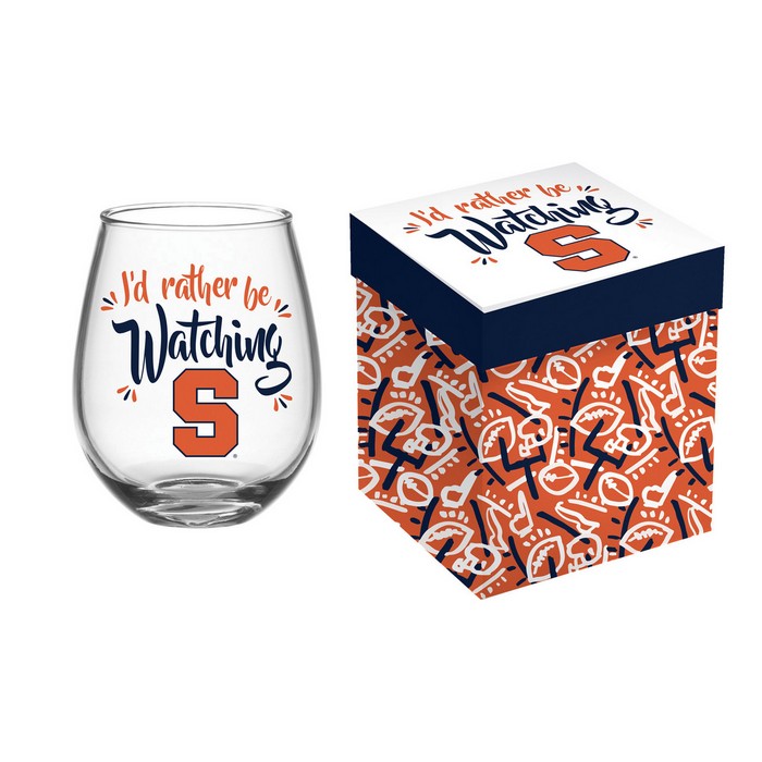 Syracuse Orange Glass 17oz Wine Stemless Boxed