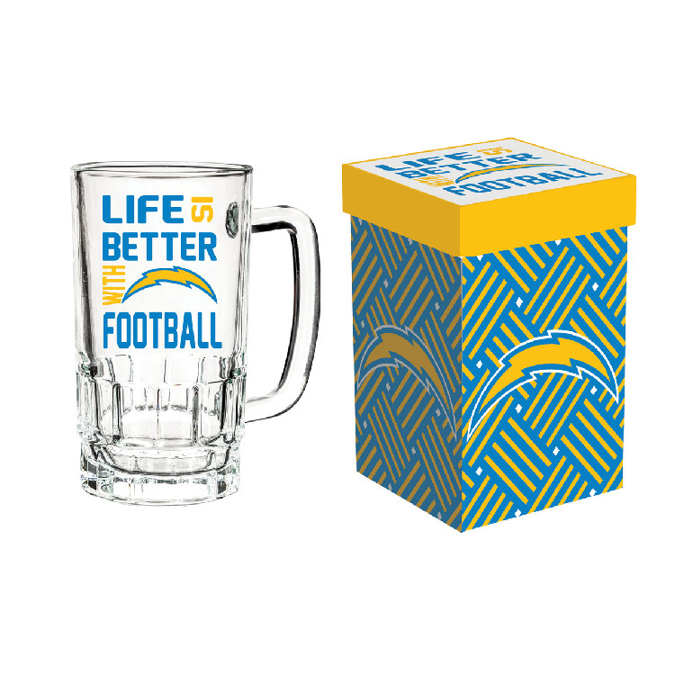 Los Angeles Chargers Glass 18oz Tankard Boxed