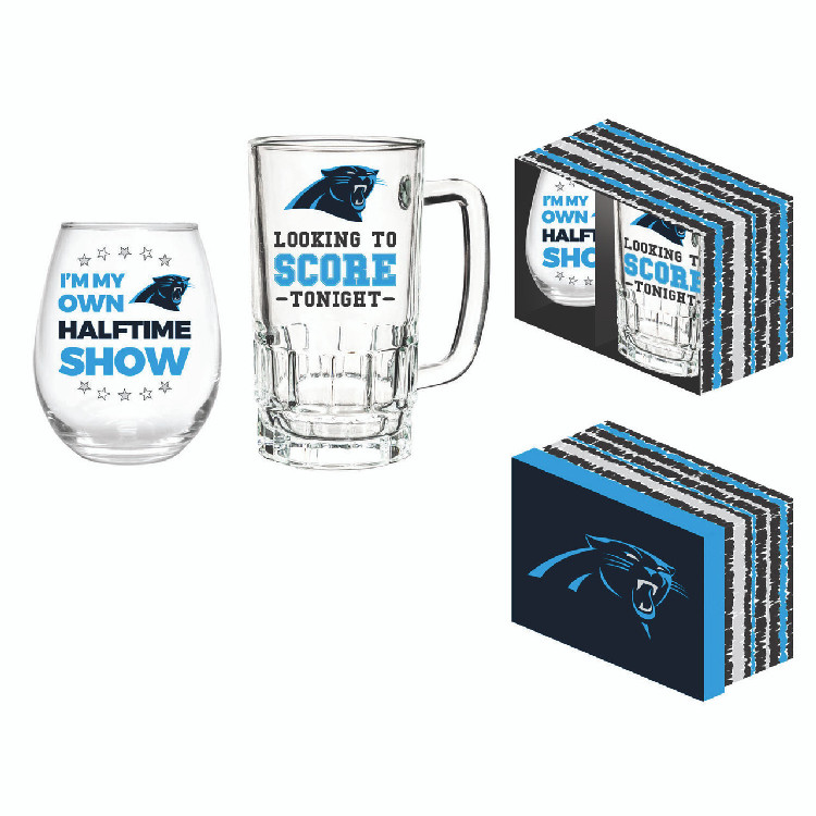 Carolina Panthers Drink Set Boxed 17oz Stemless Wine and 16oz Tankard