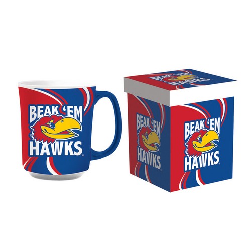 Kansas Jayhawks Coffee Mug 14oz Ceramic with Matching Box