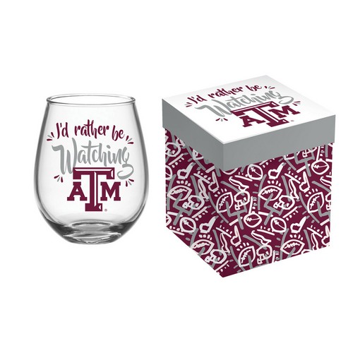 Texas A&M Aggies Glass 17oz Wine Stemless Boxed