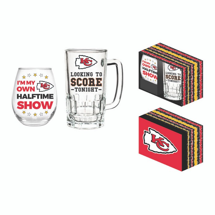 Evergreen Enterprises Kansas City Chiefs Drink Set Boxed 17oz Stemless Wine and 16oz Tankard