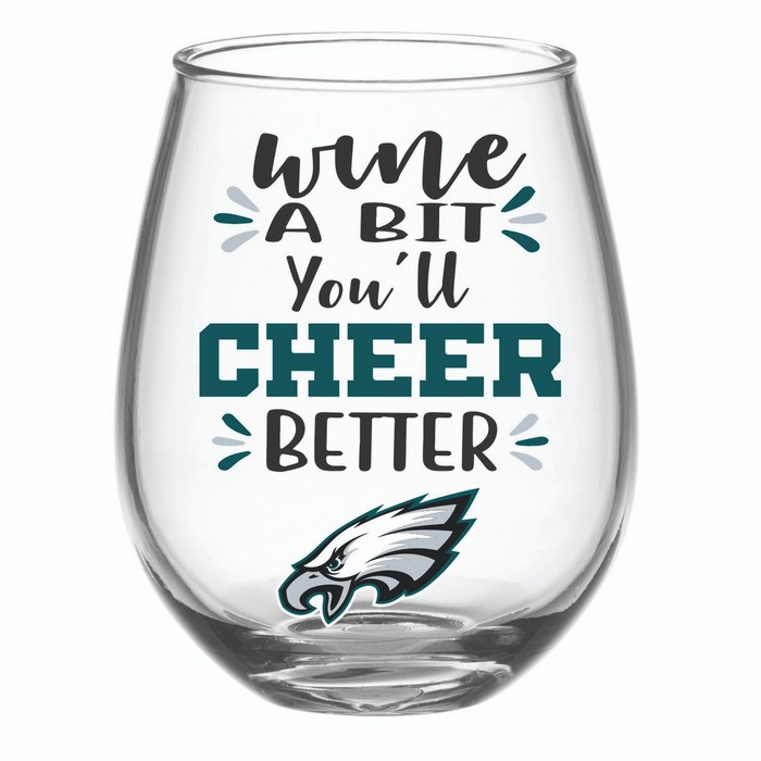 Evergreen Enterprises Philadelphia Eagles Glass 17oz Wine Stemless Boxed