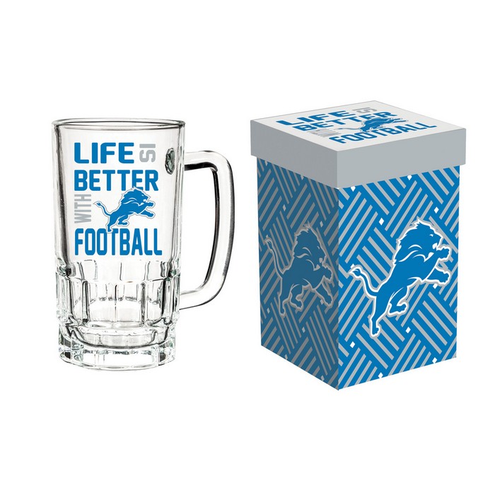 Detroit Lions Glass 18oz Tankard Boxed