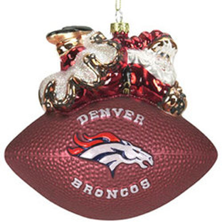 Denver Broncos Ornament 5 1/2 Inch Peggy Abrams Glass Football CO