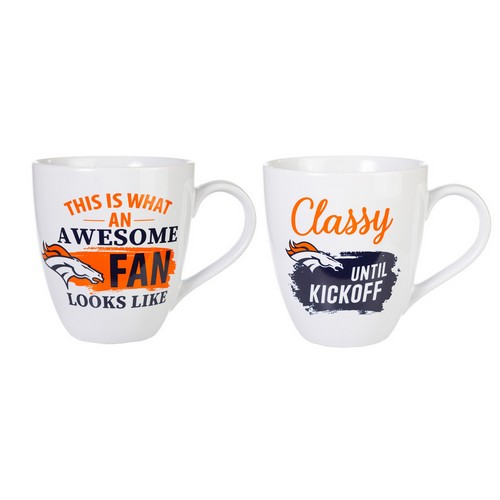 Denver Broncos Coffee Mug 17oz Ceramic 2 Piece Set with Gift Box