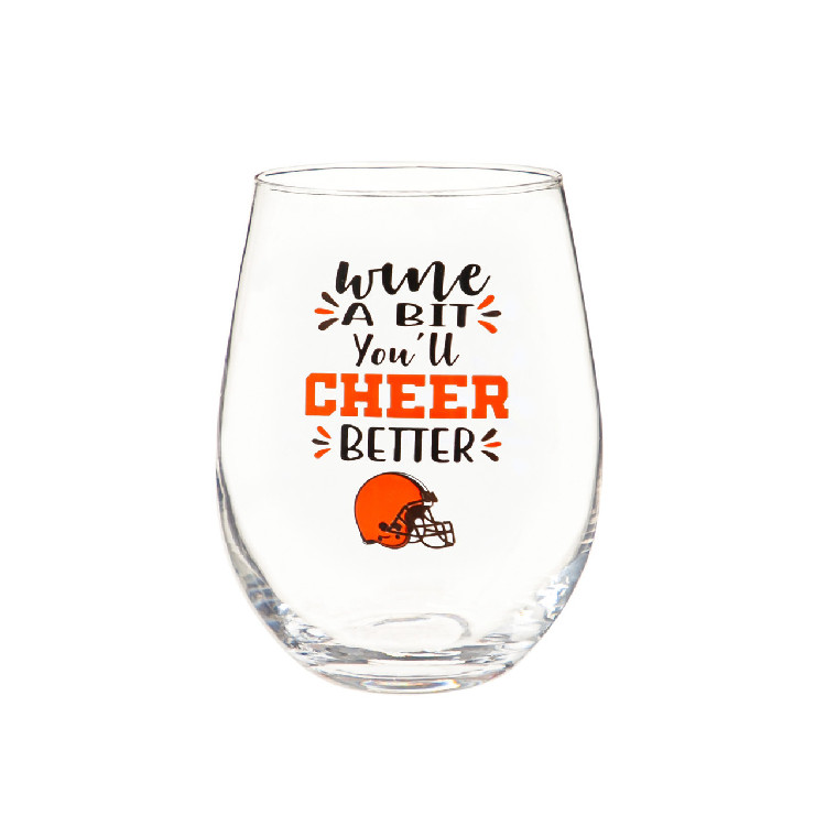 Cleveland Browns Glass 17oz Wine Stemless Boxed