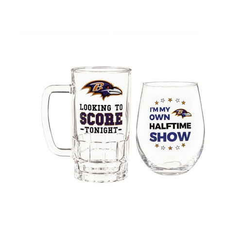 Evergreen Enterprises Baltimore Ravens Drink Set Boxed 17oz Stemless Wine and 16oz Tankard