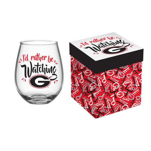 Georgia Bulldogs Glass 17oz Wine Stemless Boxed