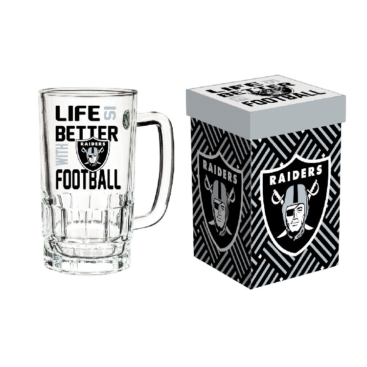 Las Vegas Raiders Glass 18oz Tankard Boxed