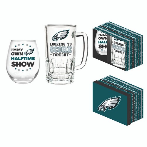 Philadelphia Eagles Drink Set Boxed 17oz Stemless Wine and 16oz Tankard