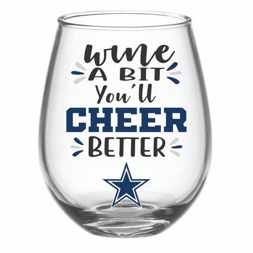 Evergreen Enterprises Dallas Cowboys Glass 17oz Wine Stemless Boxed