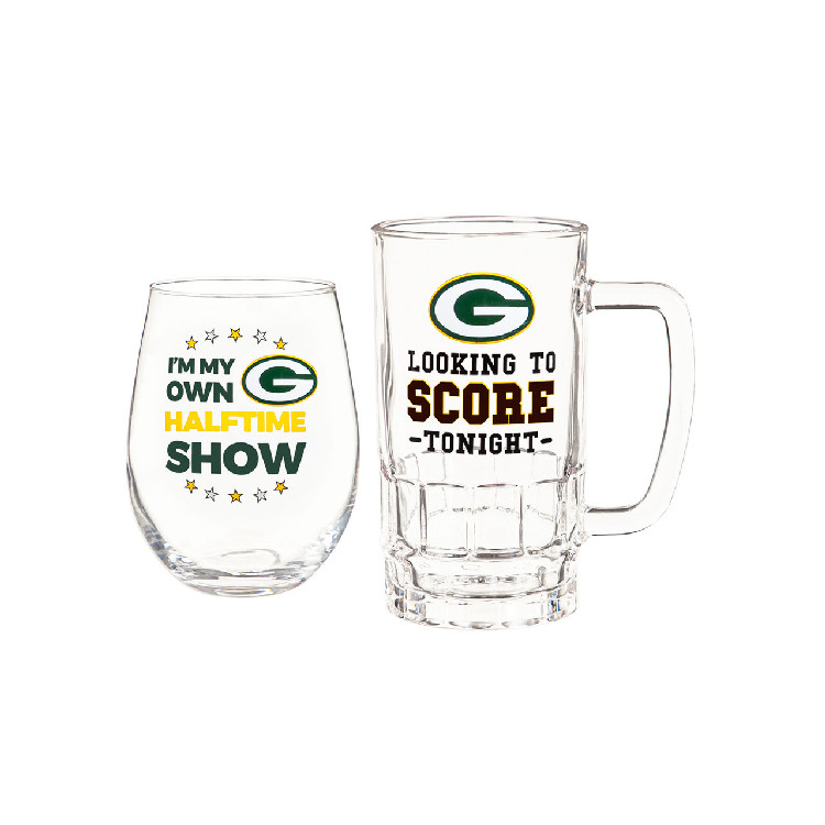 Green Bay Packers Drink Set Boxed 17oz Stemless Wine and 16oz Tankard