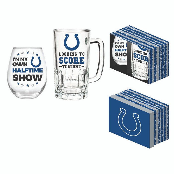 Evergreen Enterprises Indianapolis Colts Drink Set Boxed 17oz Stemless Wine and 16oz Tankard