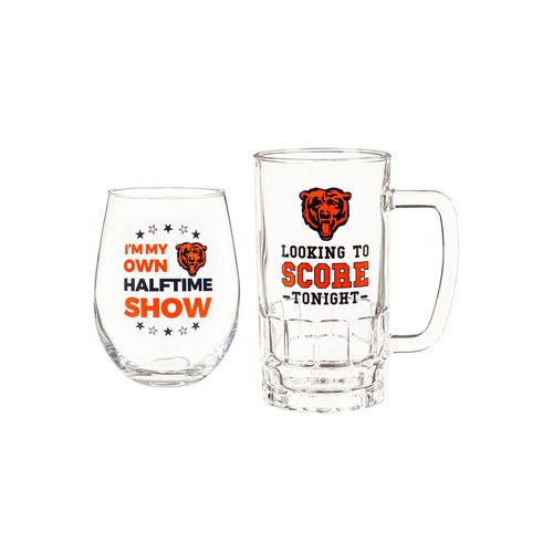 Evergreen Enterprises Chicago Bears Drink Set Boxed 17oz Stemless Wine and 16oz Tankard