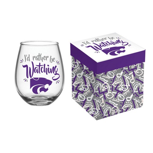 Evergreen Enterprises Kansas State Wildcats Glass 17oz Wine Stemless Boxed