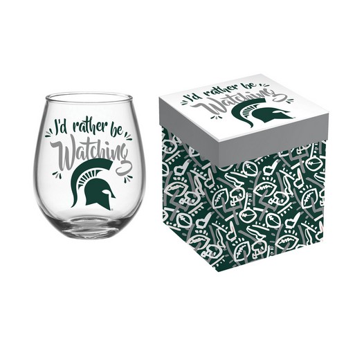 Evergreen Enterprises Michigan State Spartans Glass 17oz Wine Stemless Boxed