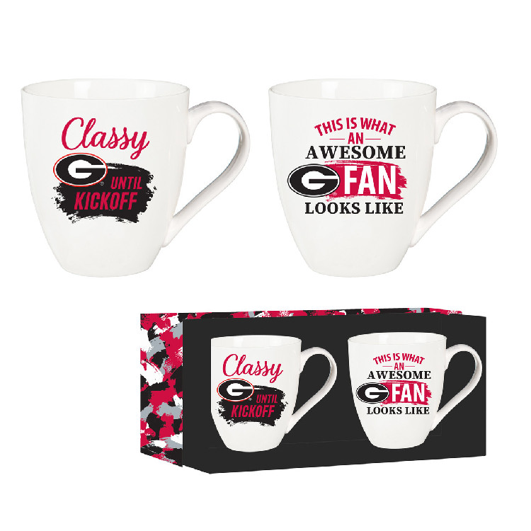 Georgia Bulldogs Coffee Mug 17oz Ceramic 2 Piece Set with Gift Box